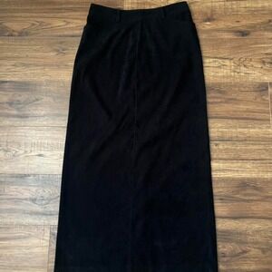 Black Faux Suede Pencil Maxi Skirt Minimalist Chic Old Money Preppy Women Medium